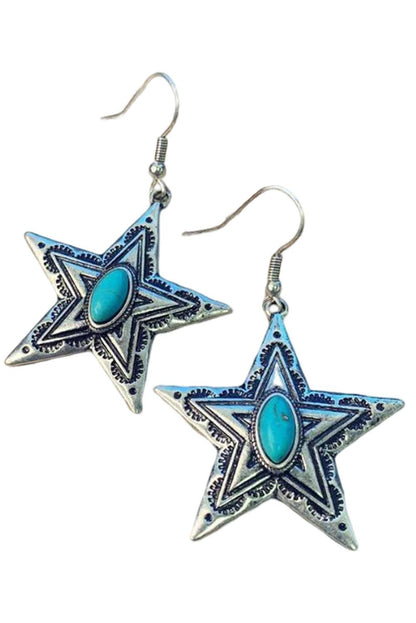 Green Turquoise Embellish Vintage Star Earrings - L & M Kee, LLC