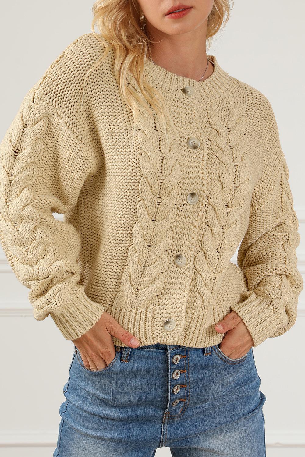 Apricot Cable Knit Buttoned Cardigan - L & M Kee, LLC