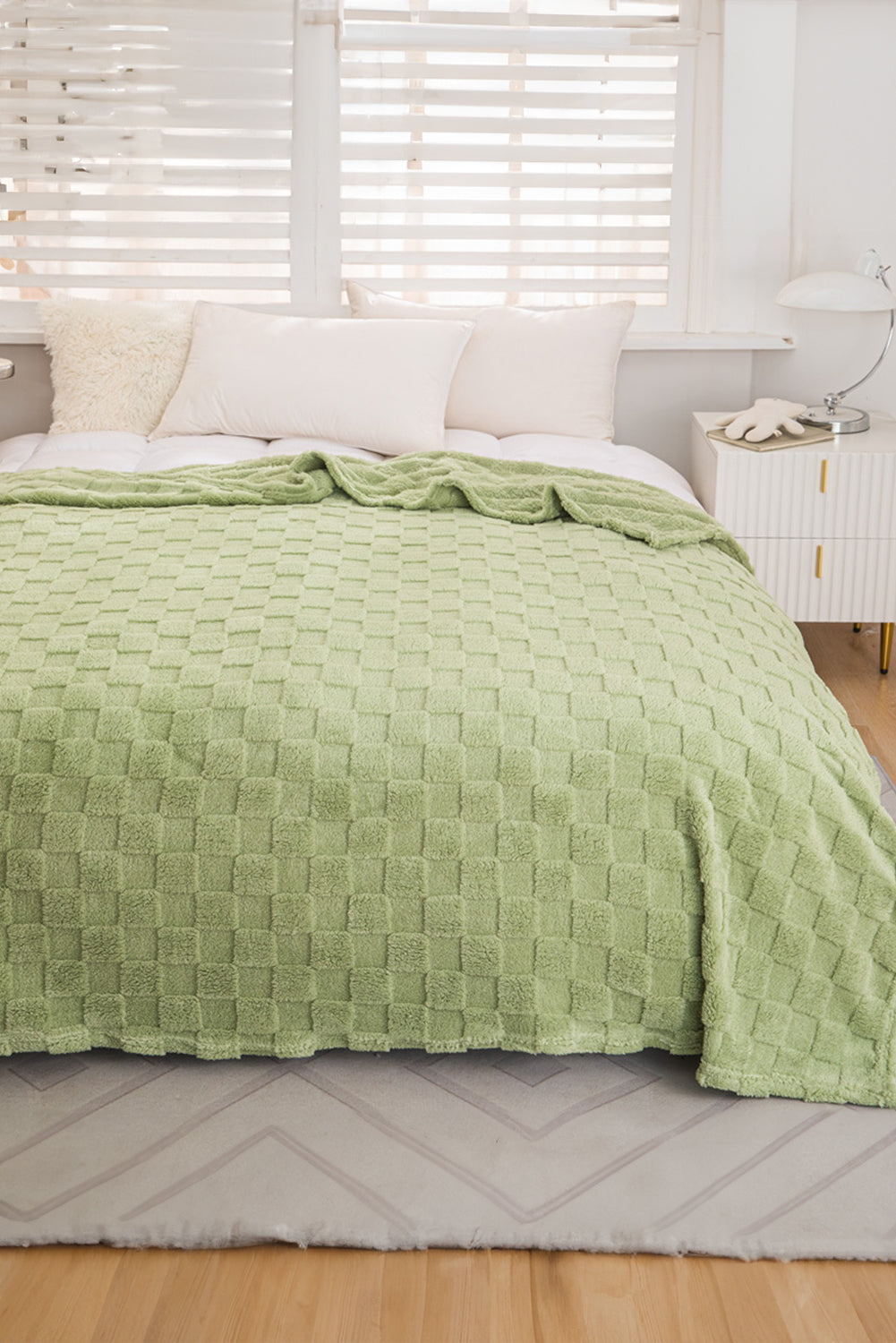 Grass Green Checkered Texture Large Plush Blanket