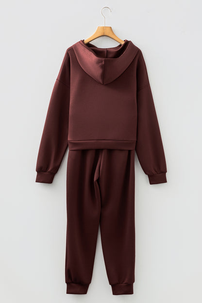 Chicory Coffee Button Drawstring Cropped Hoodie Jogger 2pcs Set