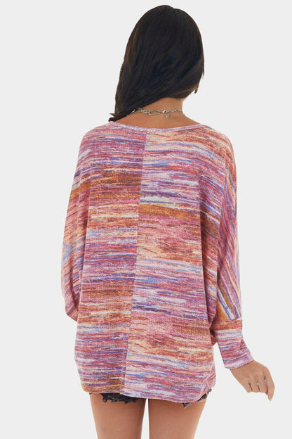 Multicolor Tie-dyed Boat Neck Dolman Sleeve Knit Top - L & M Kee, LLC