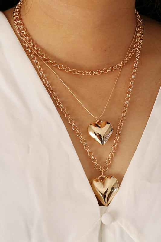 Gold Multilayer Heart Shape Pendant Valentine Necklace - L & M Kee, LLC