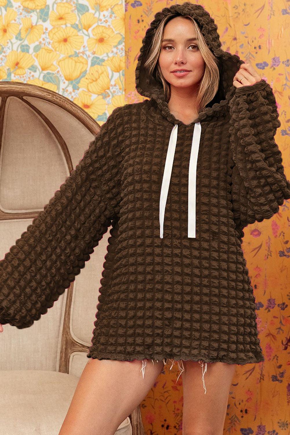 Dark Brown Bubble Textured Waffle Hoodie - L & M Kee, LLC