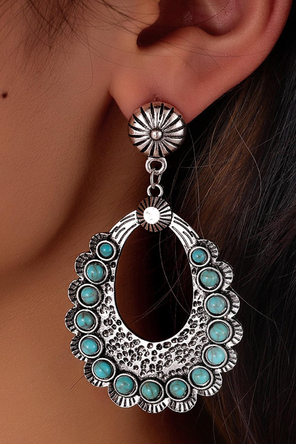 Silvery Western Turquoise Cut Out Stud Drop Earrings - L & M Kee, LLC