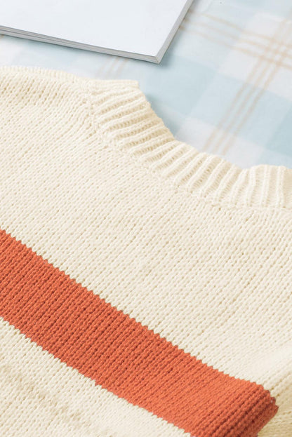 Crew Neck Drop-shoulder Striped Color Block Sweater - L & M Kee, LLC