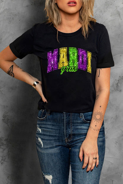 Black Mardi Gras Heat Transfer Graphic Holiday Tee