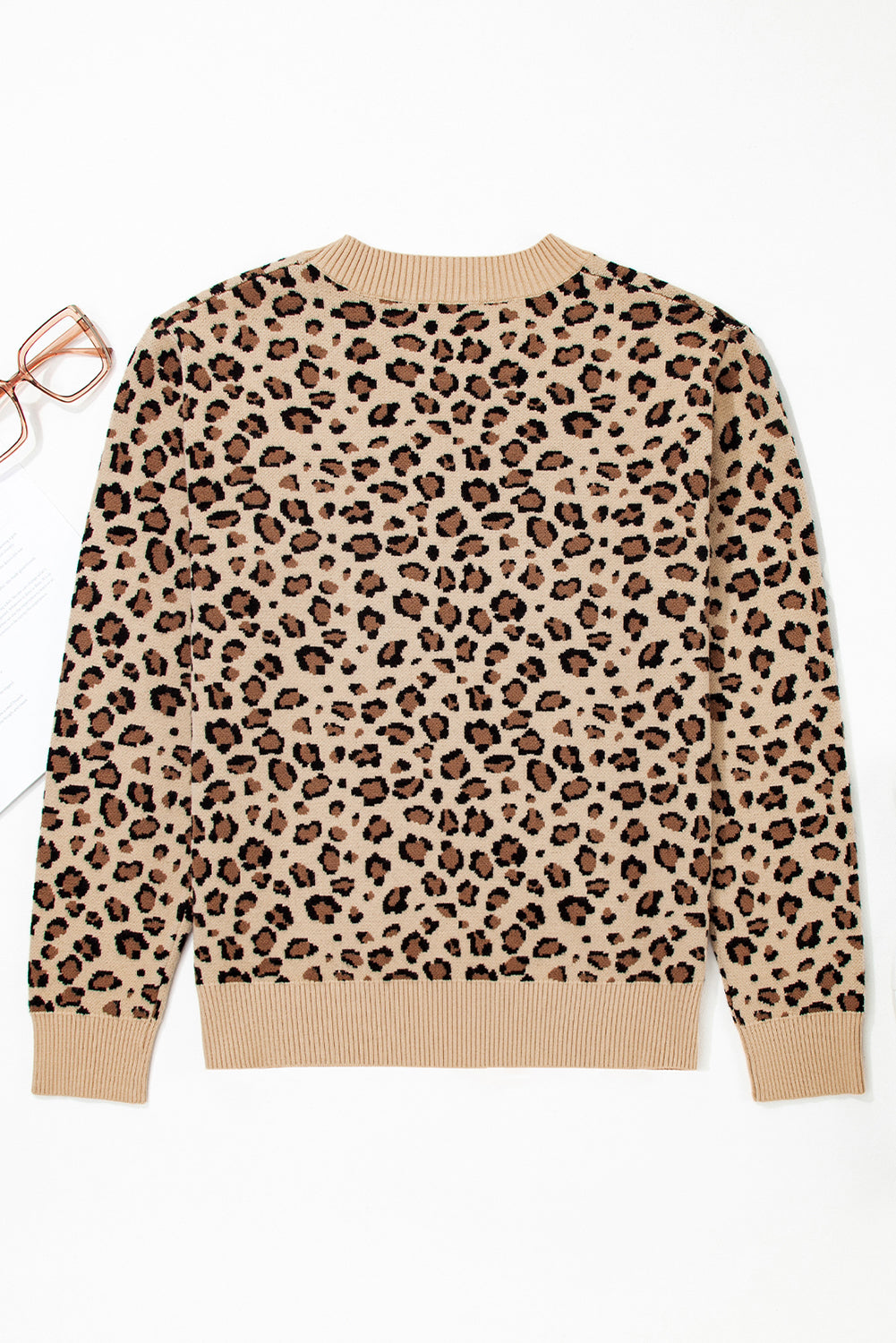 Khaki Leopard Print Dolman Sleeve Sweater