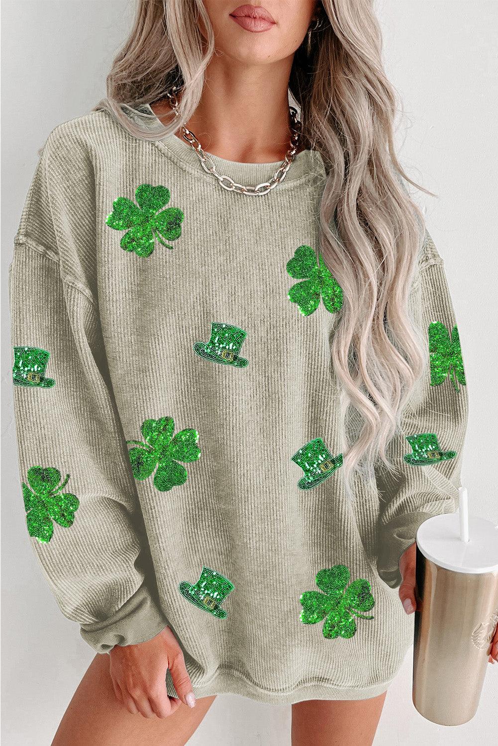 Green St. Patrick Sequined Graphic Corded Sweatshirt - L & M Kee, LLC