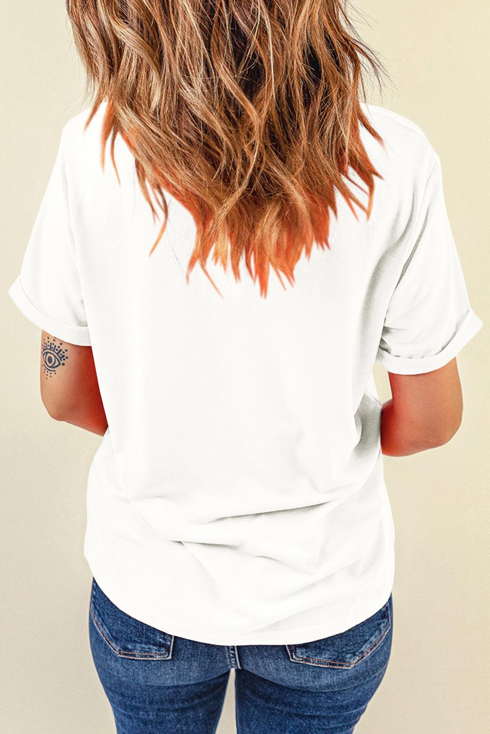 White MAMA Leopard Color Block Crew Neck Casual Tee - L & M Kee, LLC