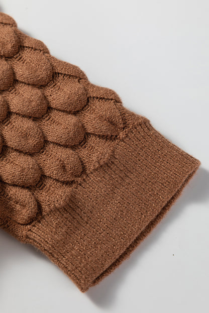 Straw Yellow Fish Scale Textured Knit Ribbed High Neck Short Sleeve Sweater