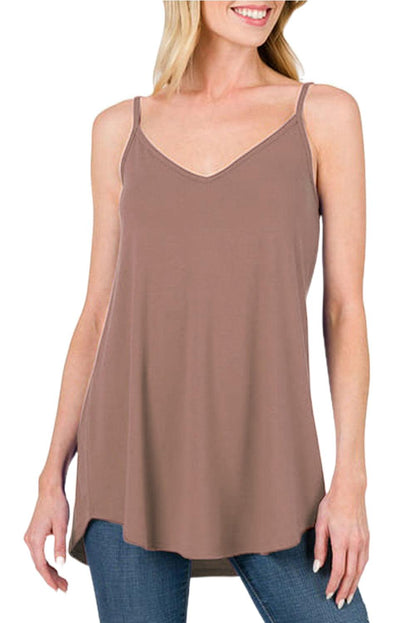 Pitaya Pink Spaghetti Strap V-Neck Flowy Tunic Tank Top - L & M Kee, LLC