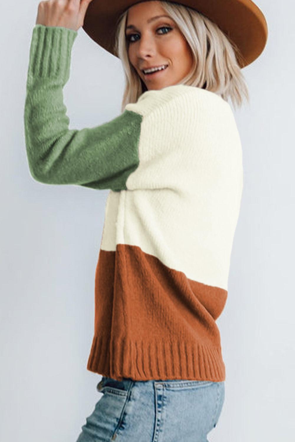 Parchment Ribbed Trim Color Block Sweater - L & M Kee, LLC