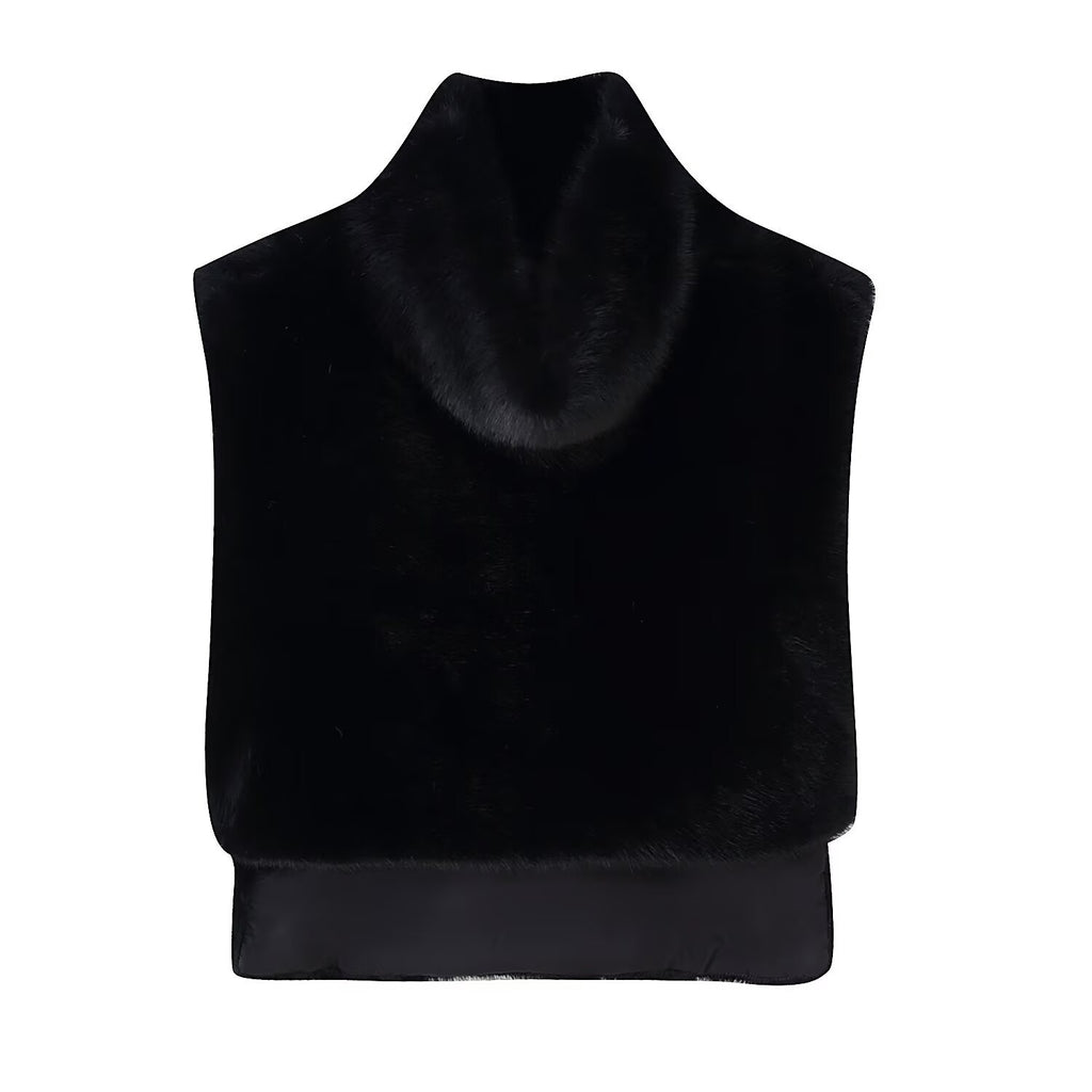 High neck sleeveless camisole imitation fur shawl