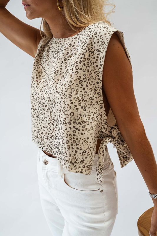 Apricot Knot Side Leopard Print Vest