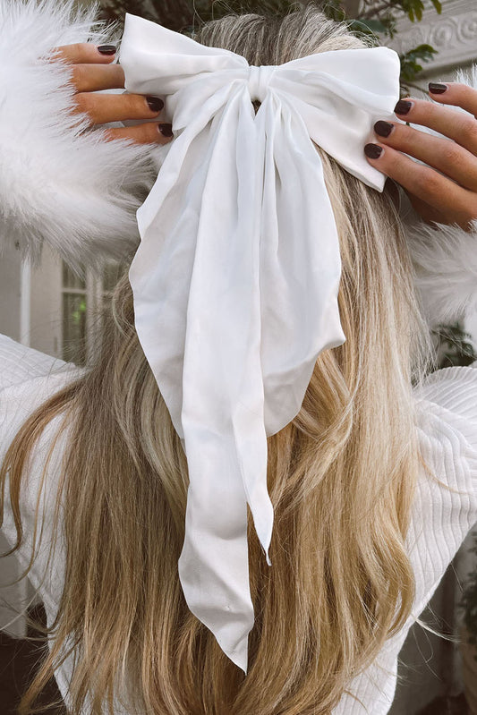 White Oversized Ribbon Bowknot Satin Hair Clip