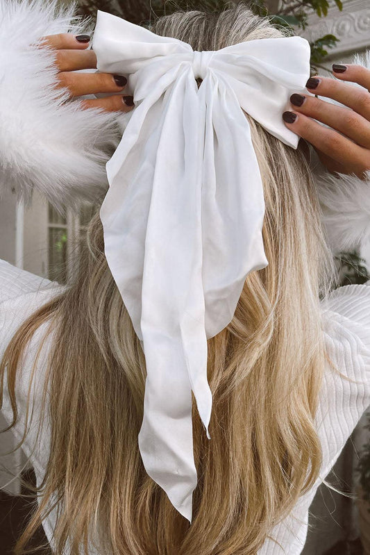 White Oversized Ribbon Bowknot Satin Hair Clip - L & M Kee, LLC
