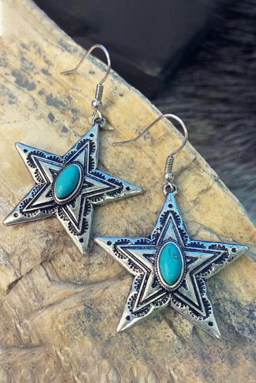 Green Turquoise Embellish Vintage Star Earrings - L & M Kee, LLC