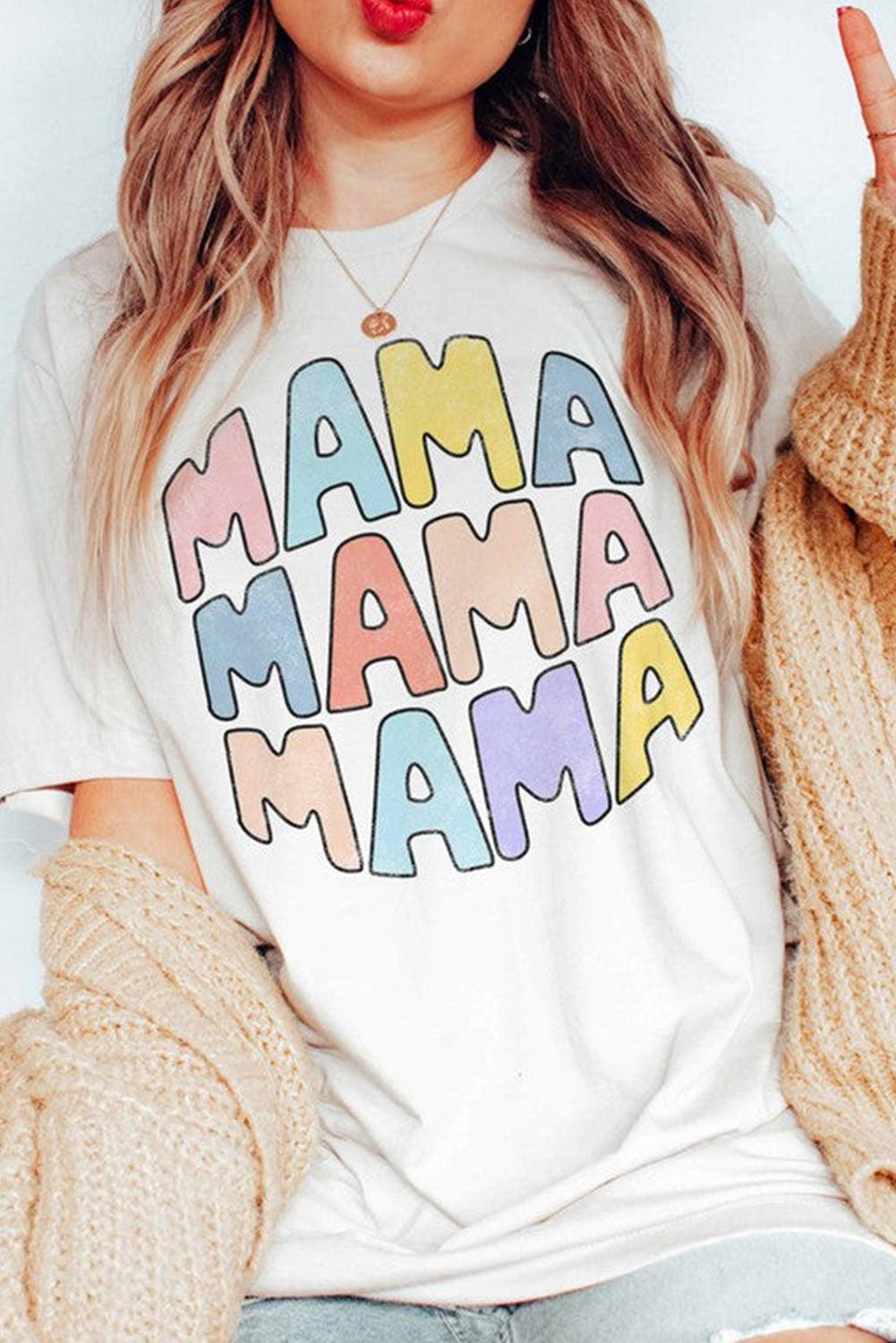 White MAMA Slogan Print Crew Neck Casual T Shirt - L & M Kee, LLC
