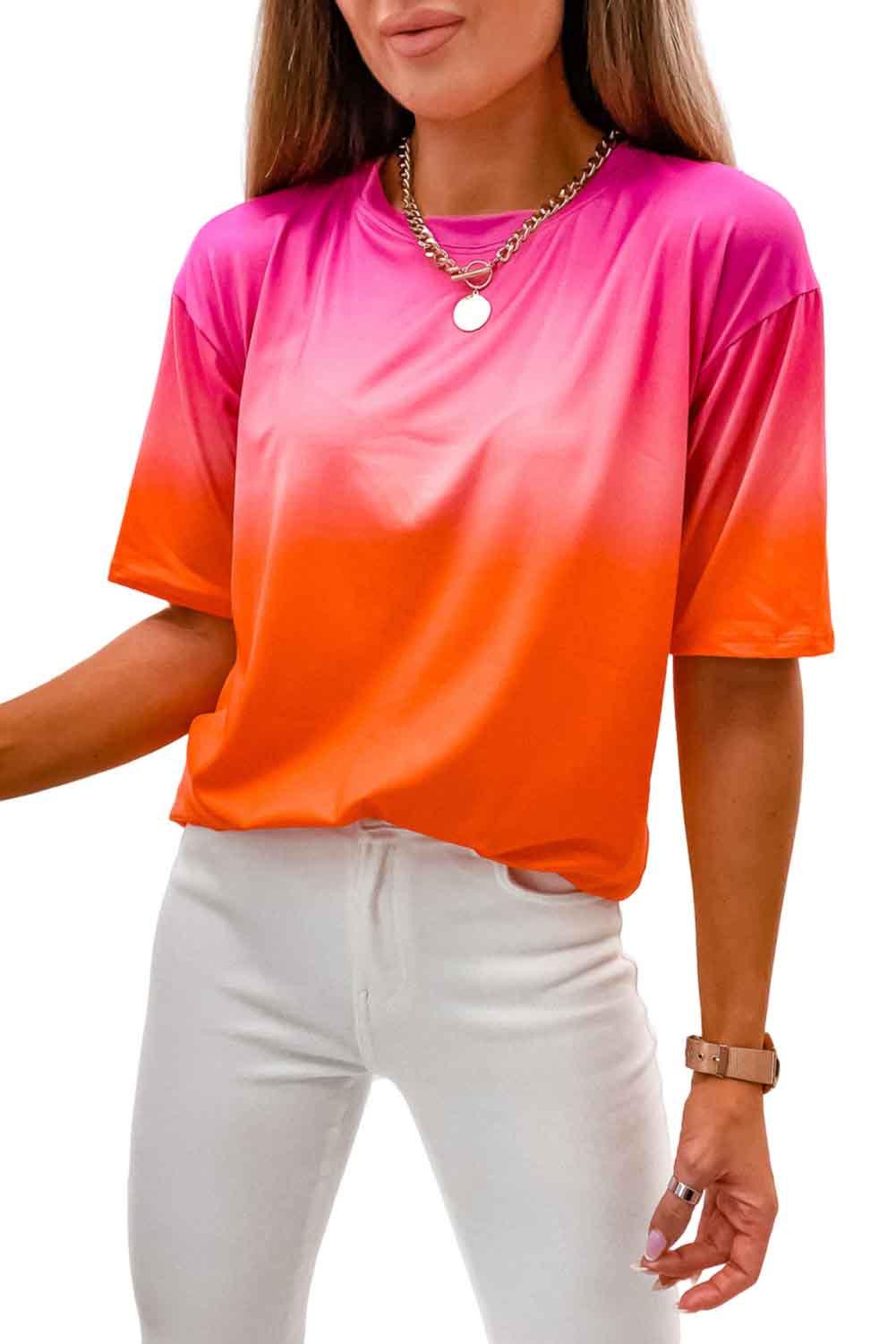 Gradient Short Sleeve Round Neck T-Shirt - L & M Kee, LLC