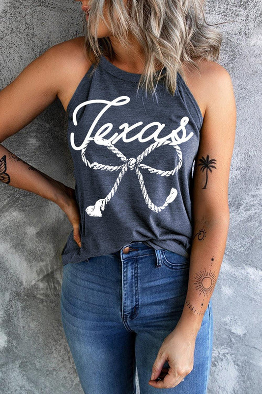 Blue Texas Rope Bow Knot Print Slim Fit Tank Top - L & M Kee, LLC