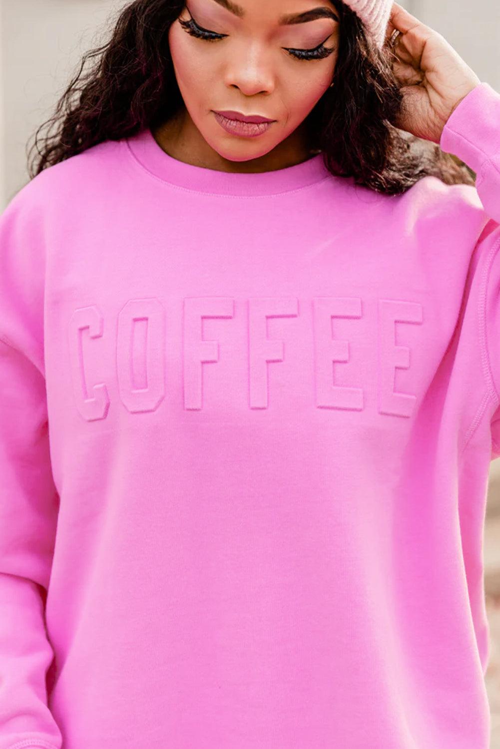 Bonbon COFFEE Letter Embossed Casual Sweatshirt - L & M Kee, LLC