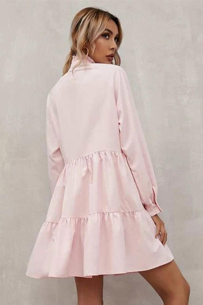 Frilled Stand Collar Long Sleeve Ruffle Dress - L & M Kee, LLC