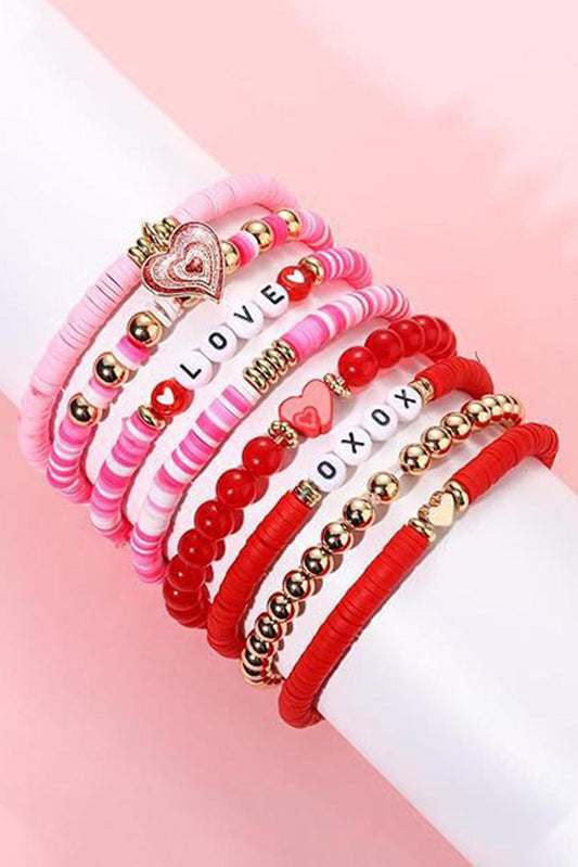 Pink Valentines LOVE XOXO Heart Shape Beaded Bracelet Set - L & M Kee, LLC