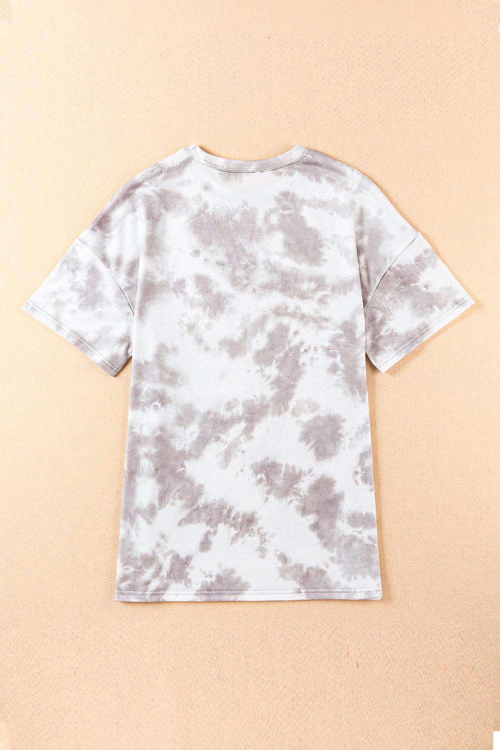 White Tie-dye Round Neck Short Sleeve Top - L & M Kee, LLC