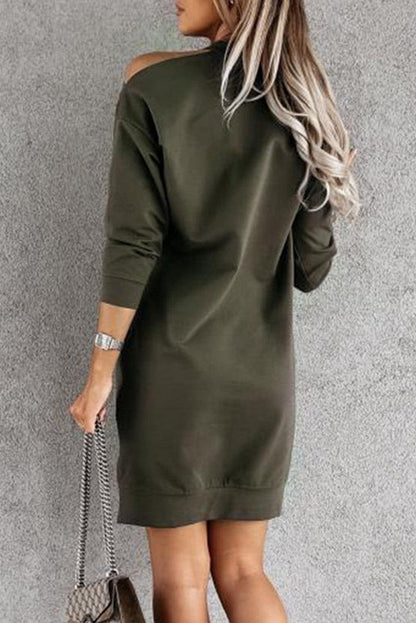 Green Single Cold Shoulder T-shirt Dress with Slits - L & M Kee, LLC