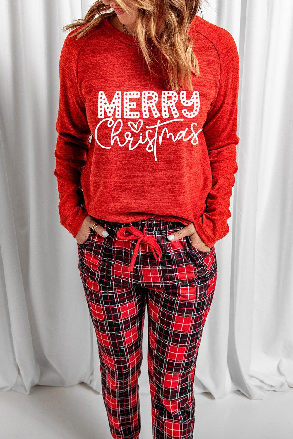 Red MERRY Christmas Graphic Top Plaid Pants Set - L & M Kee, LLC