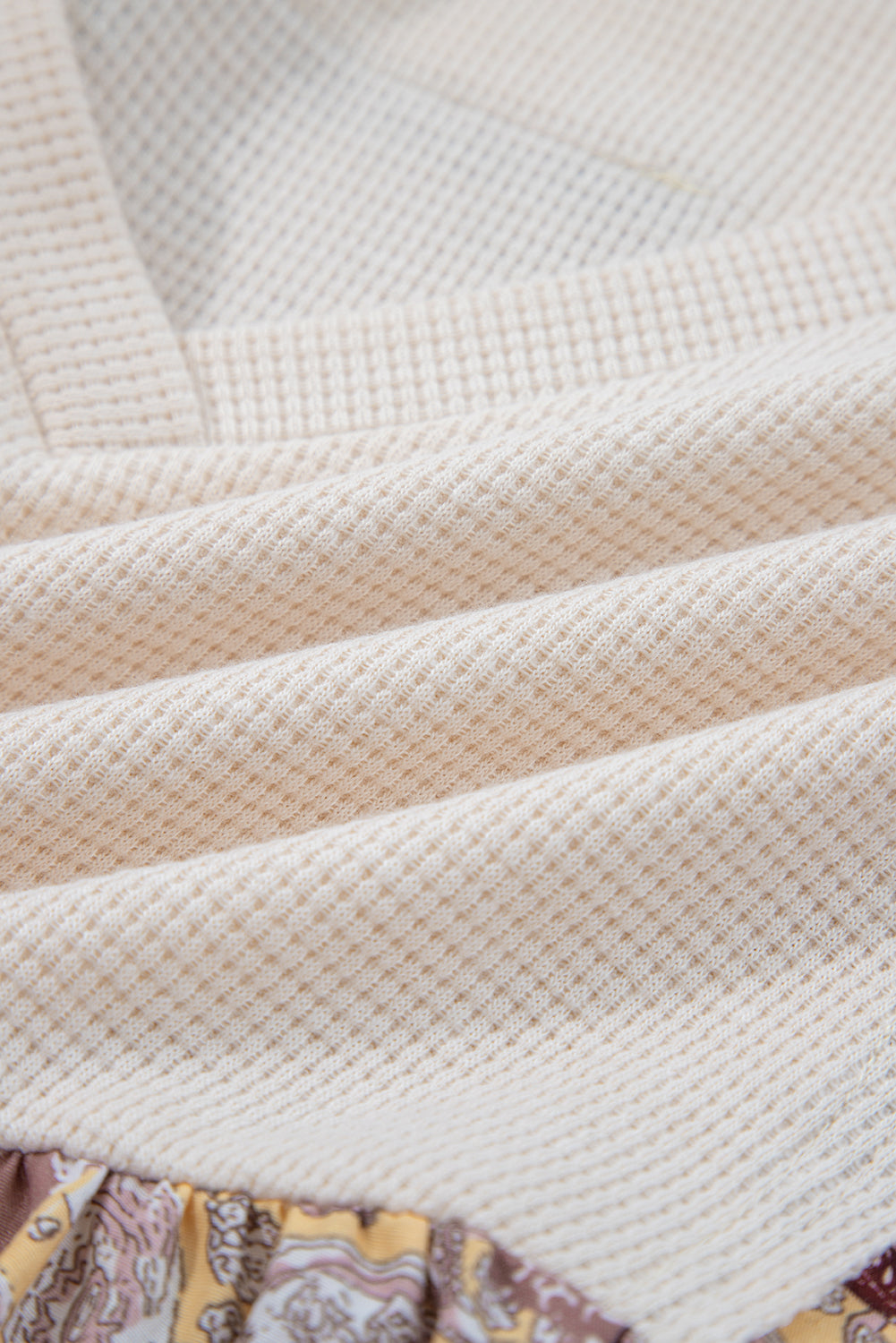 Beige Paisley Ethnic Print Contrast Patchwork Long Sleeve Loose Top