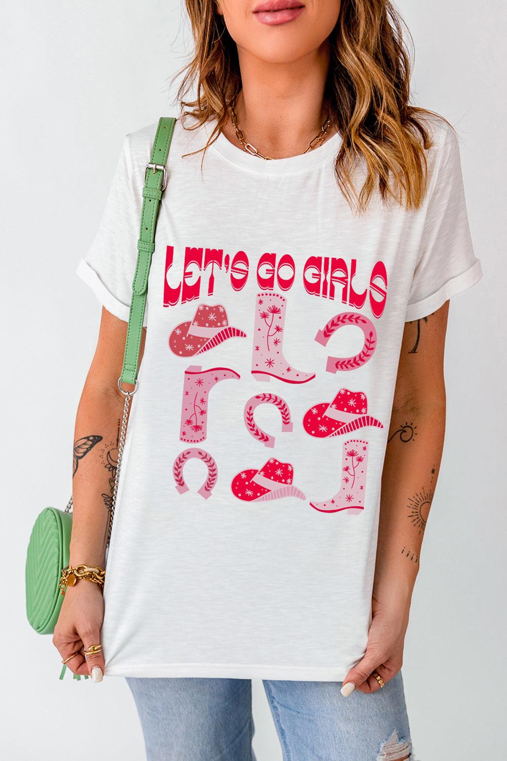 White LET'S GO GIRLS Western Fashion Graphic T Shirt - L & M Kee, LLC