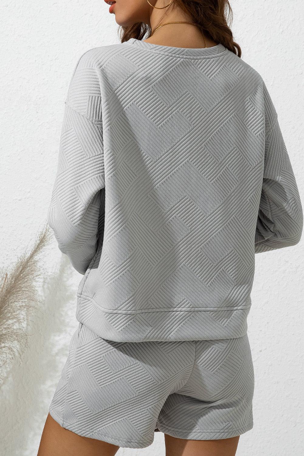 Light Grey Plus Size Textured Casual Two-Piece Pants Set - L & M Kee, LLC