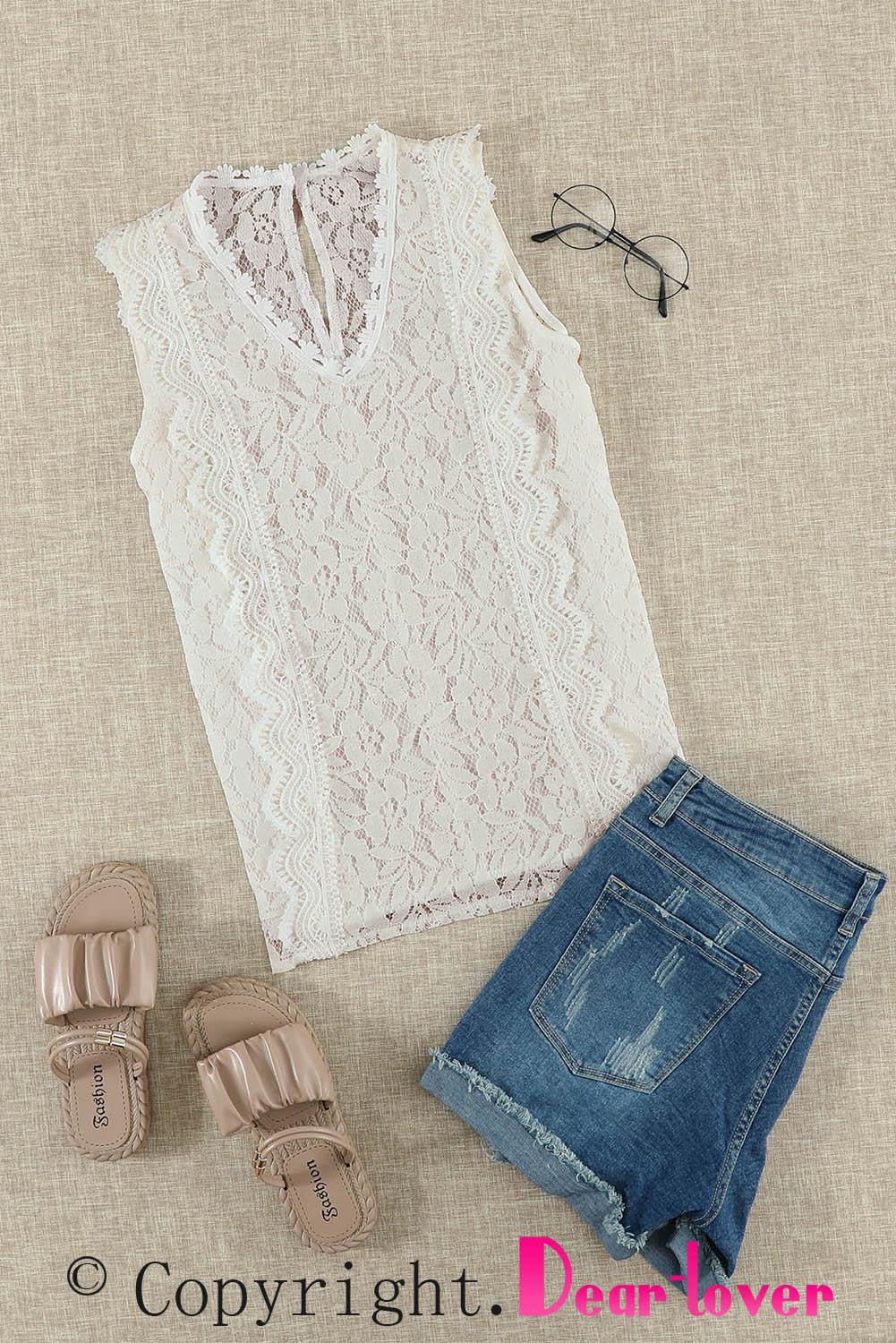 Pink Lace V Neck Tank Top - L & M Kee, LLC