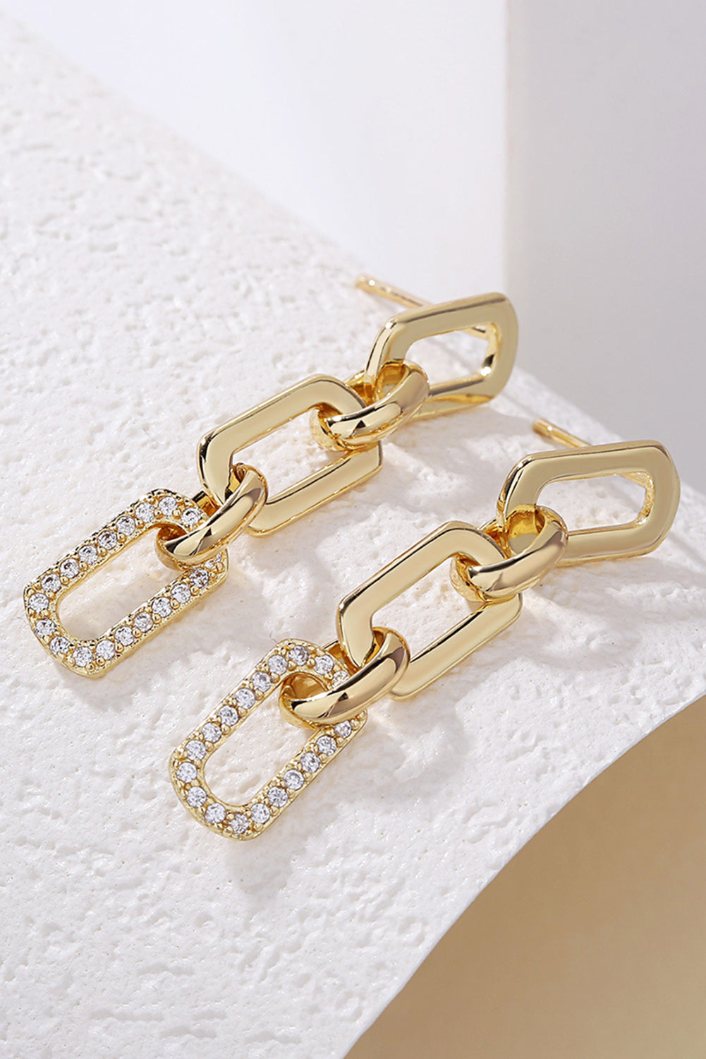 Gold Chain Link Rhinestone Decor Plate Stud Earrings