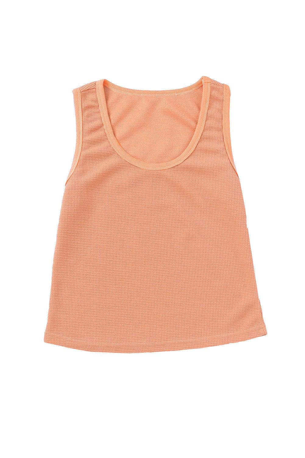 Plain Waffle Knit U Neck Tank Top - L & M Kee, LLC