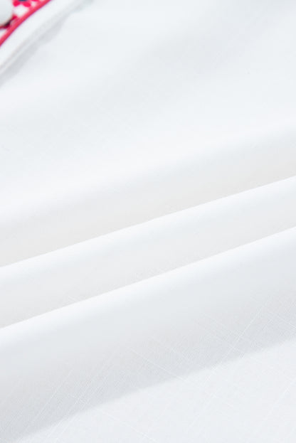 White Floral Embroidered Puff Long Sleeve Casual Shirt