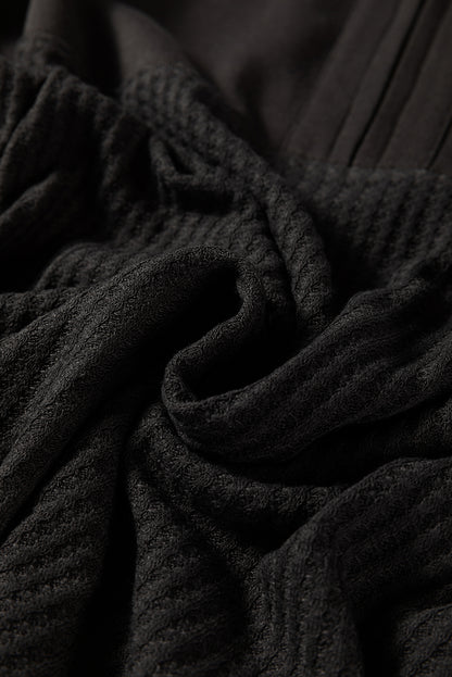 Carbon Grey Waffle Knit Patchwork Half Zipped Casual Sweatshirt