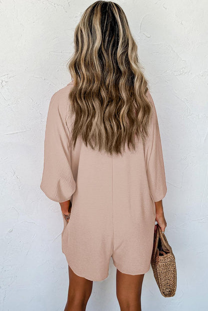 Apricot Half Button Collared Loose Romper - L & M Kee, LLC