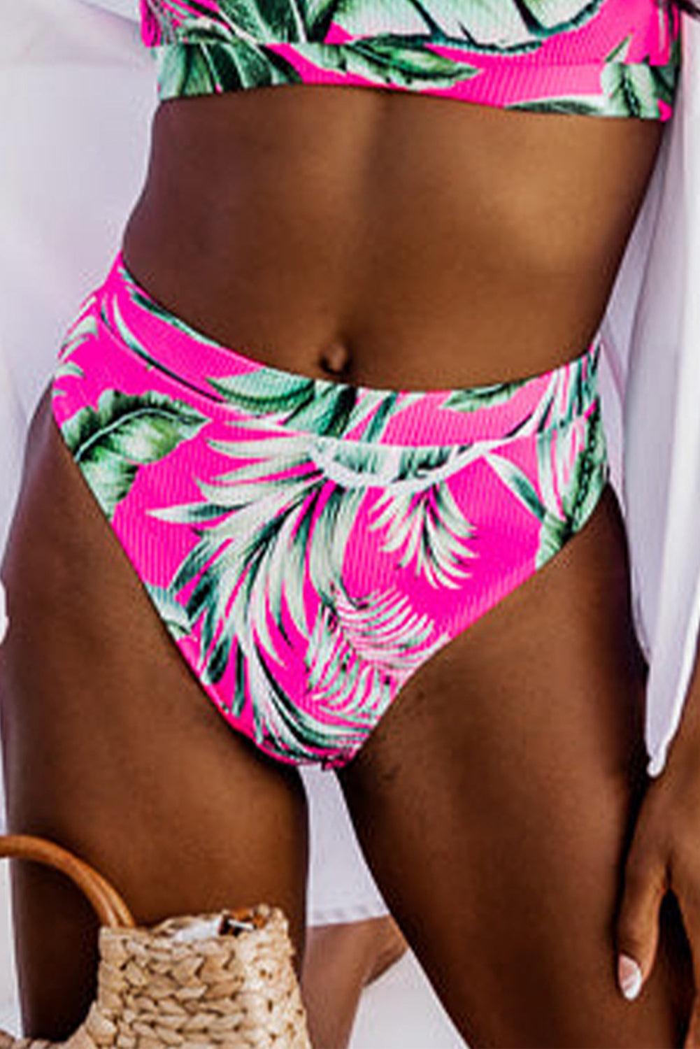 Rose Tropical Print Textured Bikini Bottoms - L & M Kee, LLC