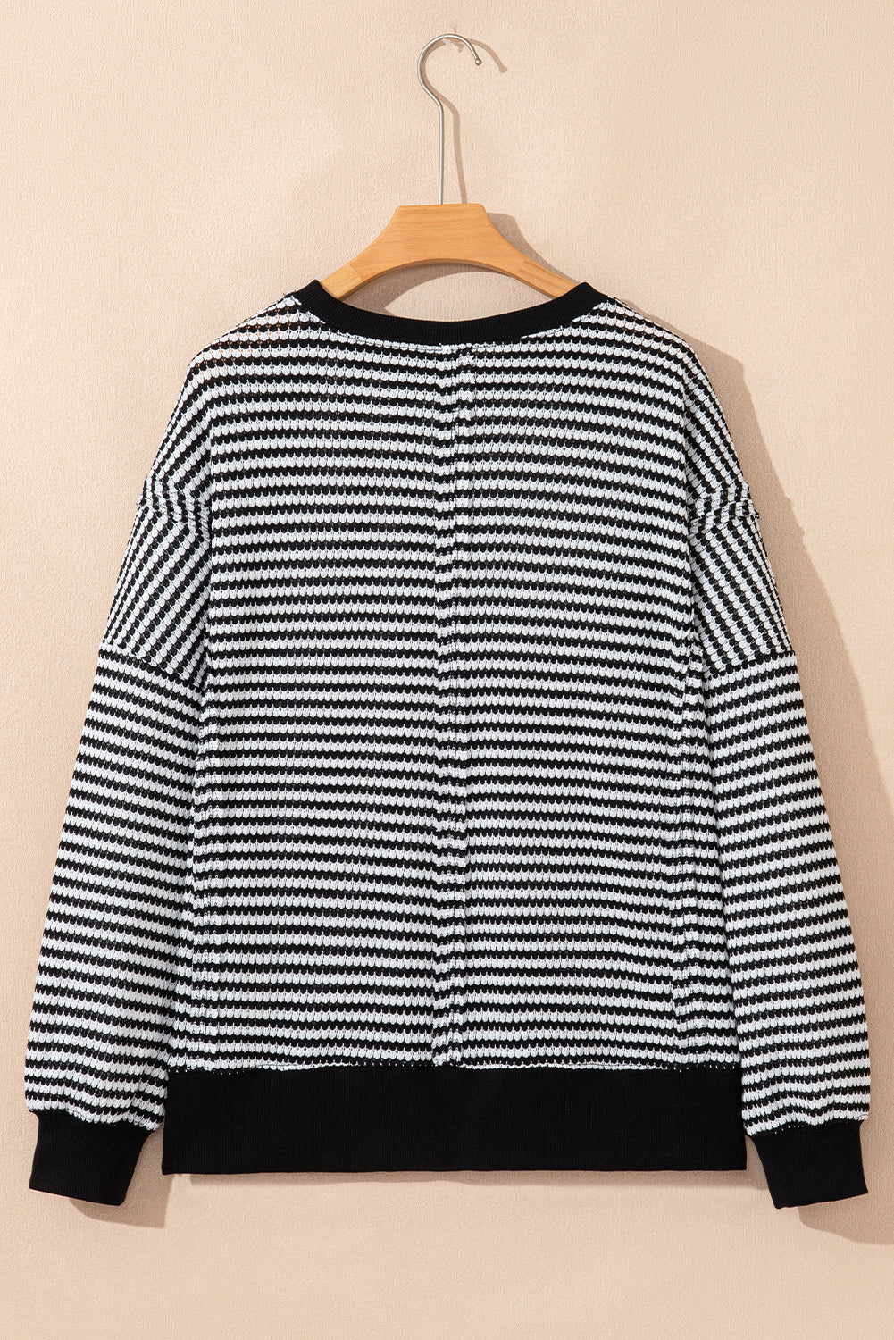 Black Stripe Ribbed Trim Drop Shoulder Long Sleeve Oversize Top