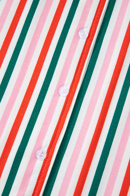 Pink Stripe Christmas Long Sleeve Shirt Style Lounge Dress