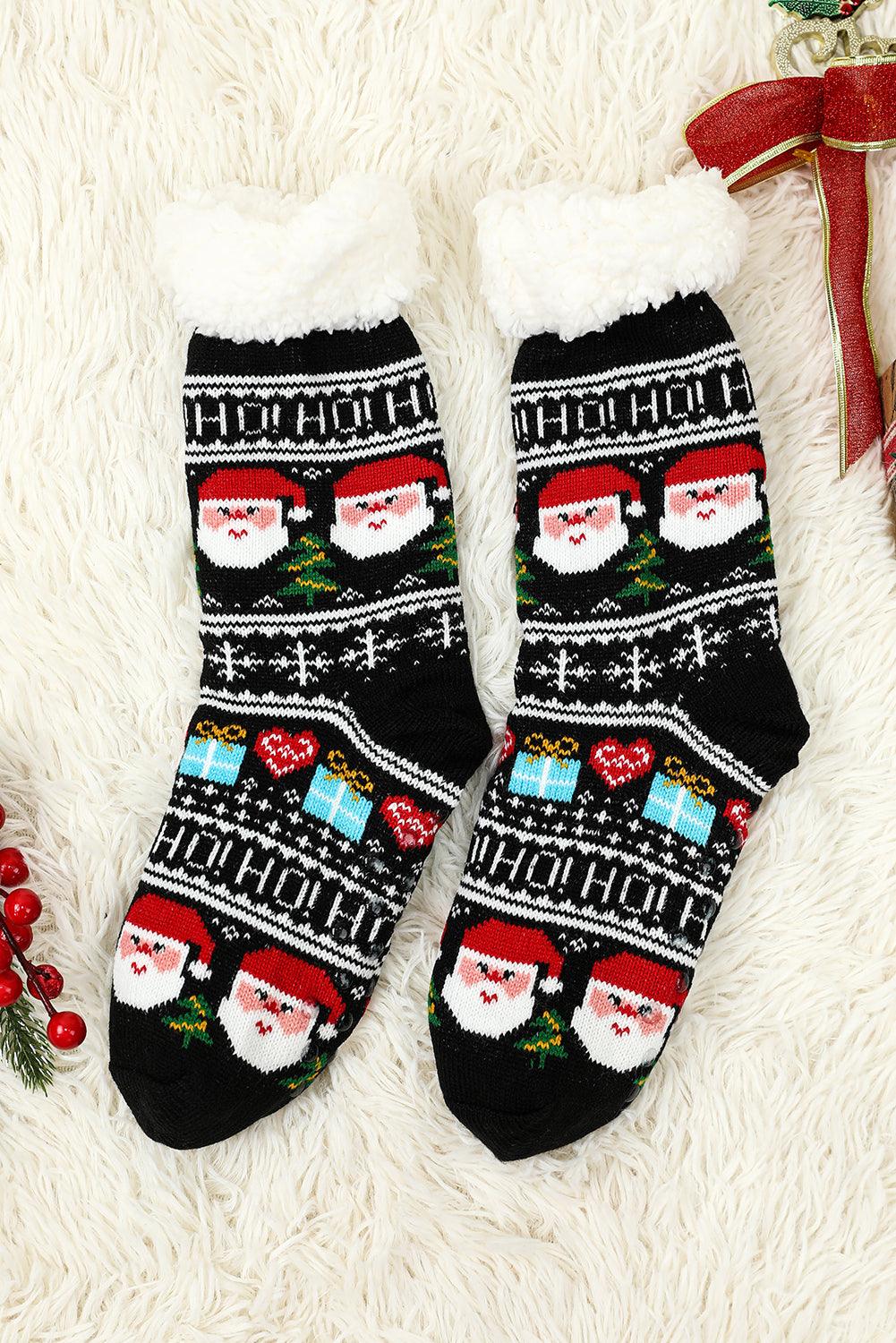 Fiery Red Cartoon Santa Claus Christmas Fleece Socks - L & M Kee, LLC