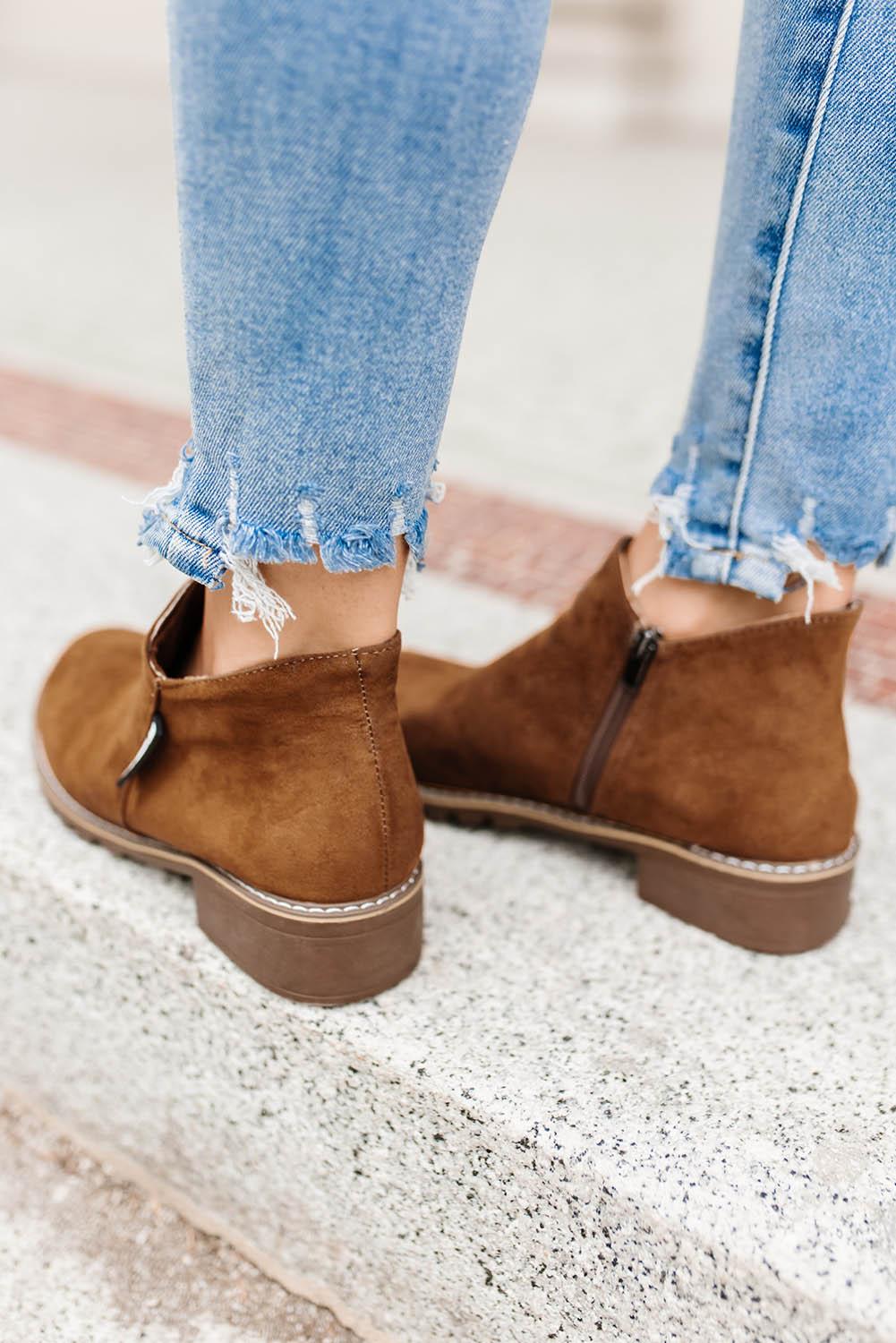 Faux Suede Side Zip Ankle Boots - L & M Kee, LLC