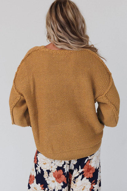 Beige Slouchy Textured Knit Loose Sweater - L & M Kee, LLC