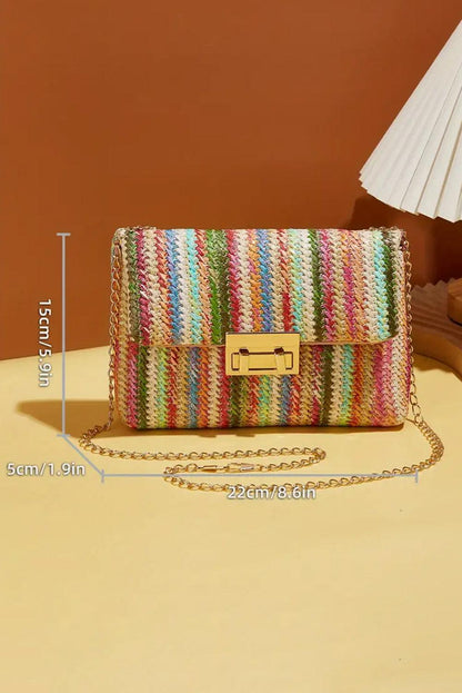 Strawberry Pink Bohemian Woven Gold Chain Shoulder Bag - L & M Kee, LLC