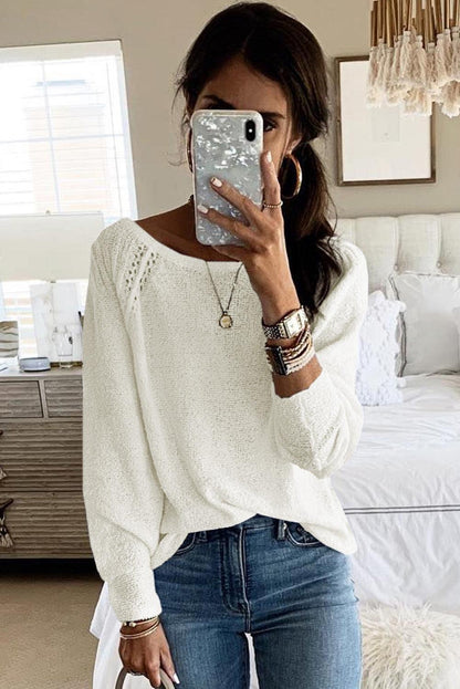 Long Sleeve Cutout Shoulder Relaxed Sweater - L & M Kee, LLC