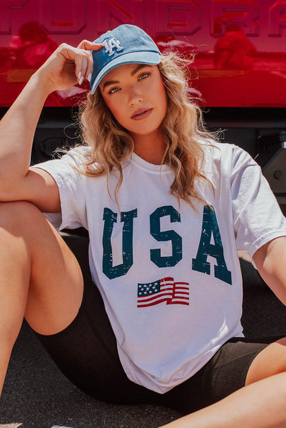 White USA Flag Graphic Oversized Tee - L & M Kee, LLC