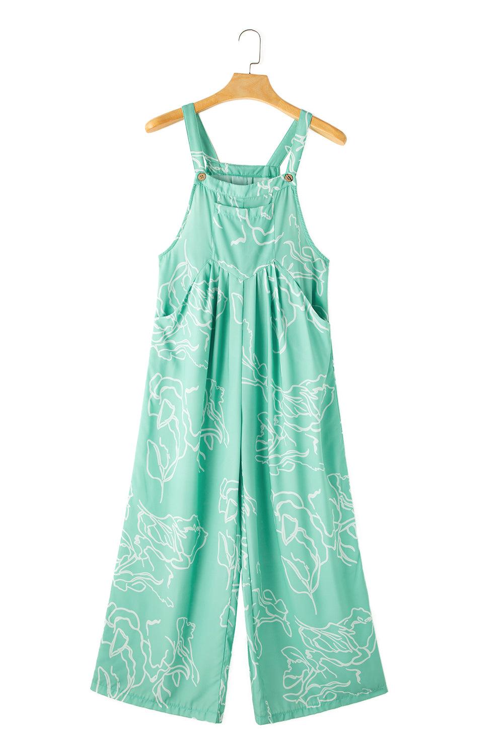 Moonlight Jade Printed Bib Wide Leg Overalls - L & M Kee, LLC