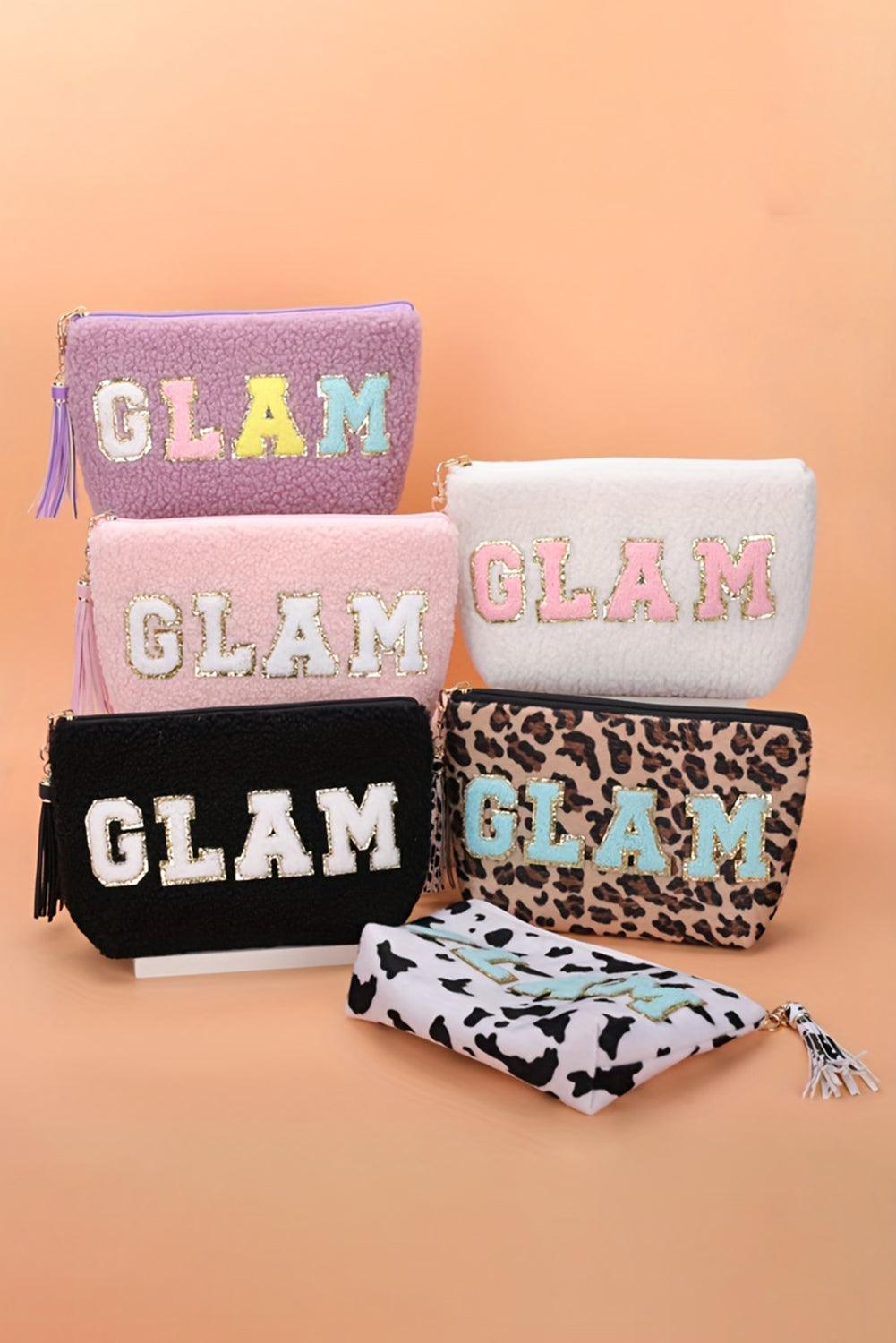 White Sparkle Letter Pattern Tassel Zipper Makeup Bag - L & M Kee, LLC